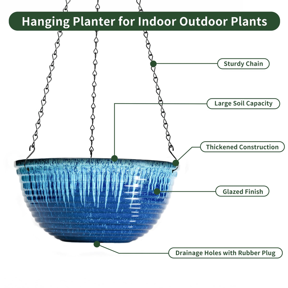 lesoasis indoor outdoor hanging planter with triangle chain for secure mounting.