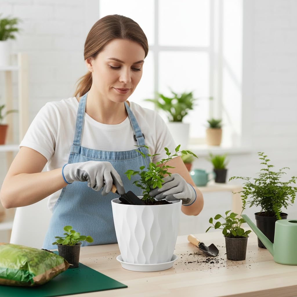 LESOASIS 8-inch dark-green plant pot with saucer ideal for lush greenery.