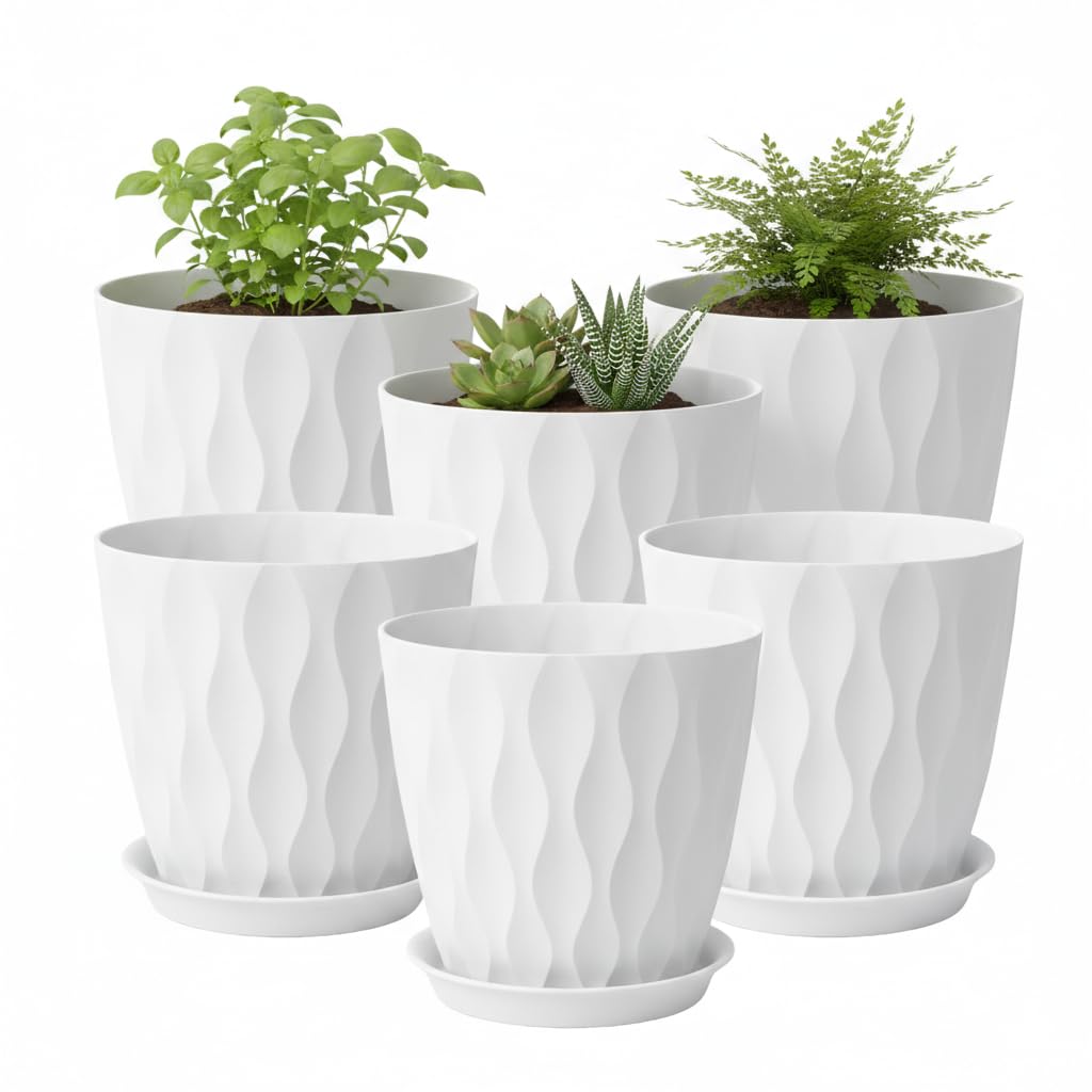 LESOASIS 8-inch orange plant pot with saucer for vibrant indoor decor and drainage.