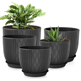 LESOASIS plastic pot 10-inch black with ripple texture for indoor display
