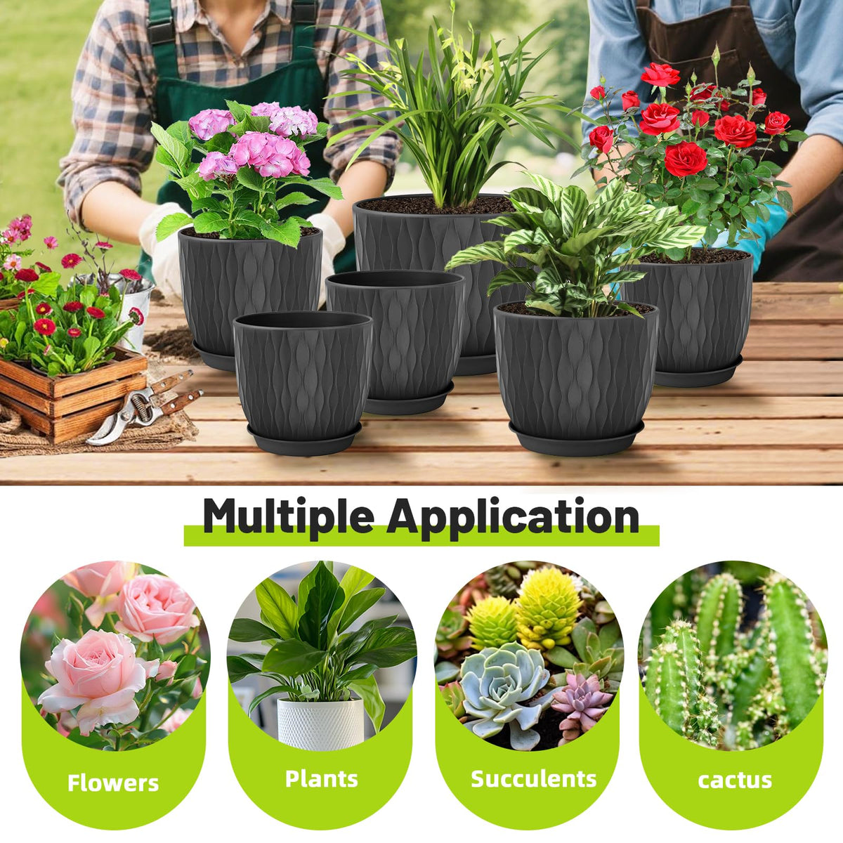 LESOASIS 7-inch black pot set for modern home garden decor