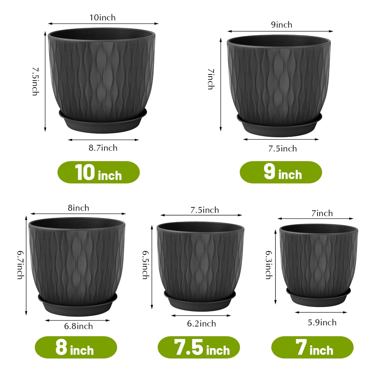 LESOASIS plastic pot 9-inch black for versatile succulents and herbs