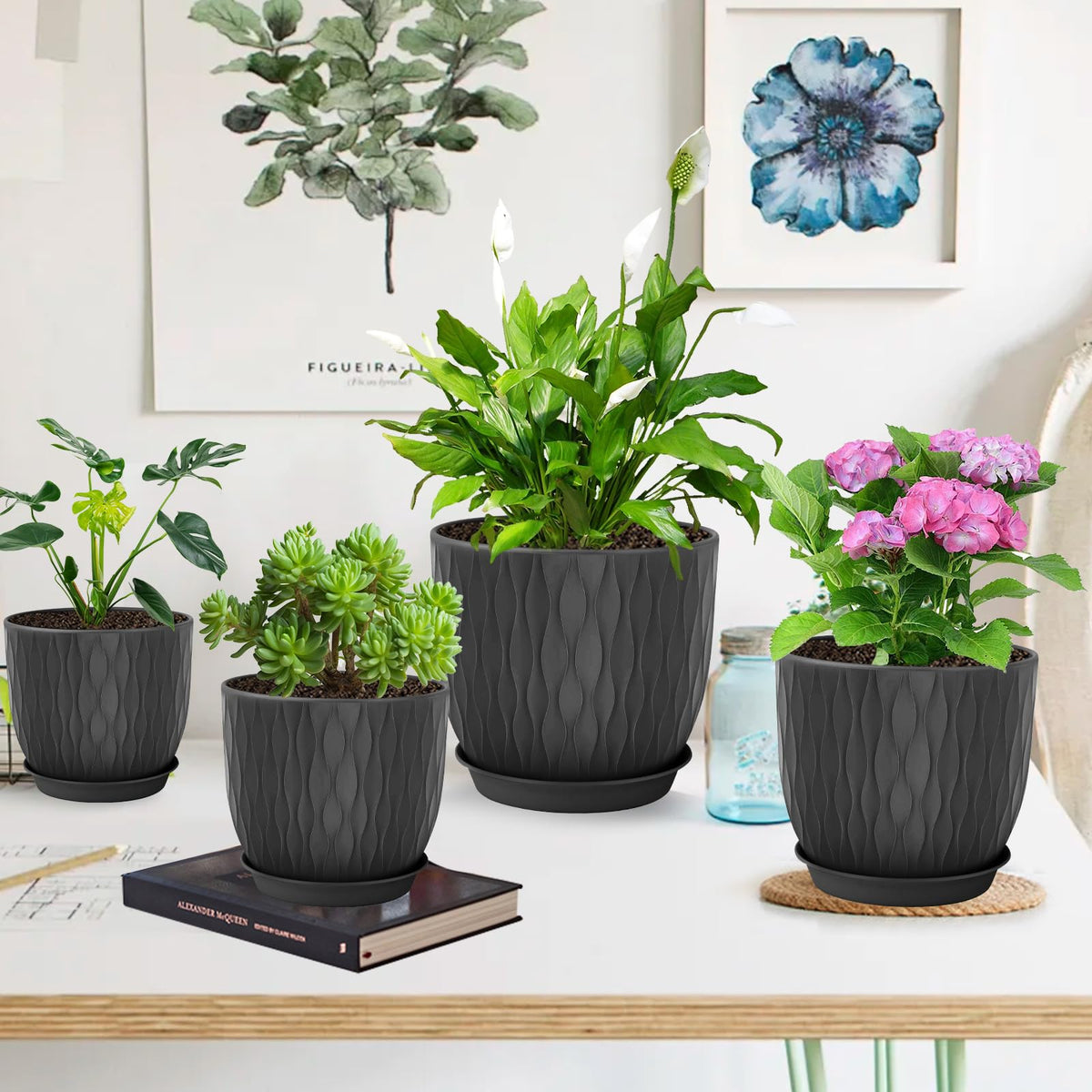 LESOASIS ripple-texture pot suitable for living room and balcony displays