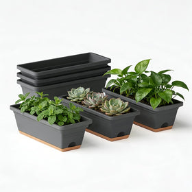 LESOASIS window box planter grey front view, ideal for compact balcony herbs.
