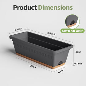 LESOASIS window box planter grey side view, modern home decor.