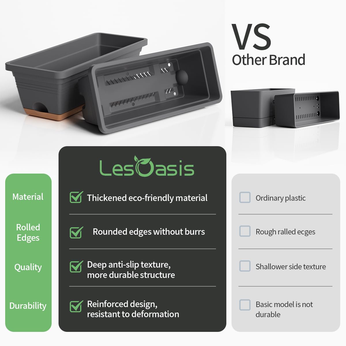 LESOASIS window box planter grey stacked design, space-saving solution.