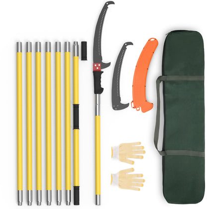 LETYANGER extendable pole saw set showing full 7–27 ft reach for tall branch trimming.