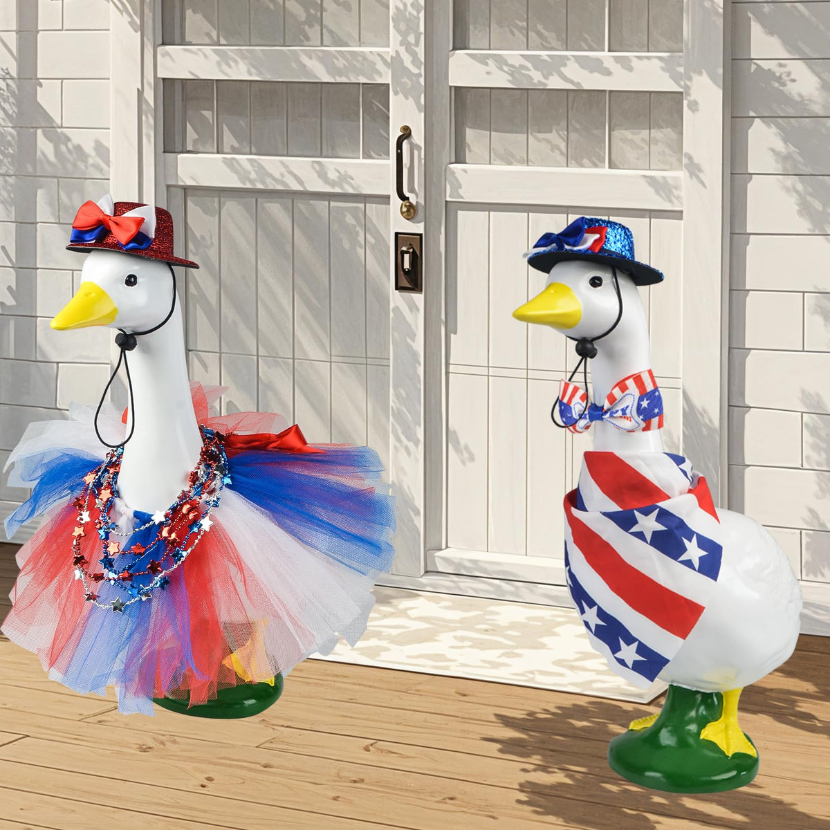 Letesult star bead necklaces add patriotic details to lawn goose