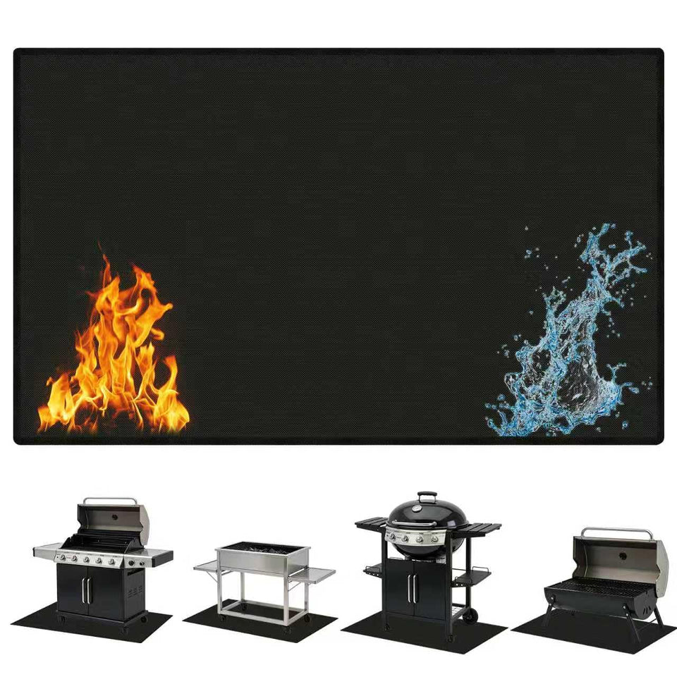 LETITIN under-grill-mat on wooden deck protecting against embers and spills