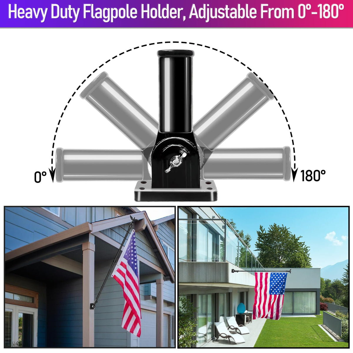 LETSTRY wall-mount flagpole installed on residential exterior.