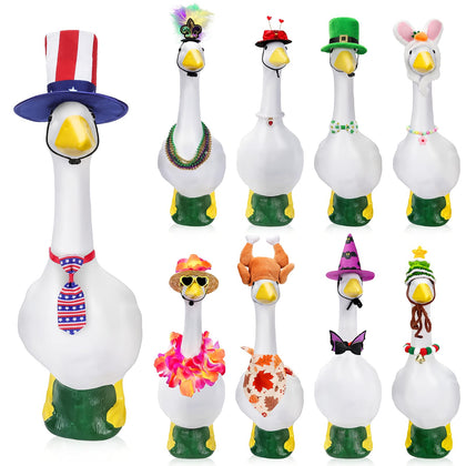 Lettry goose outfits pack with nine holiday sets for festive lawn decor.