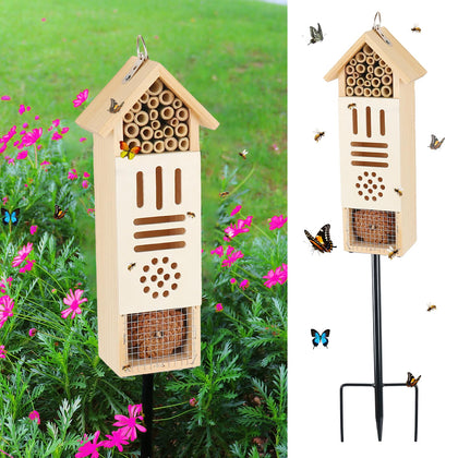 Lettry insect house forest habitat showcasing natural pine inviting bees and butterflies to your garden.