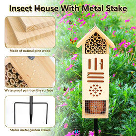 Lettry insect house interior shows bamboo and pine cone fillers supporting nesting and shelter.