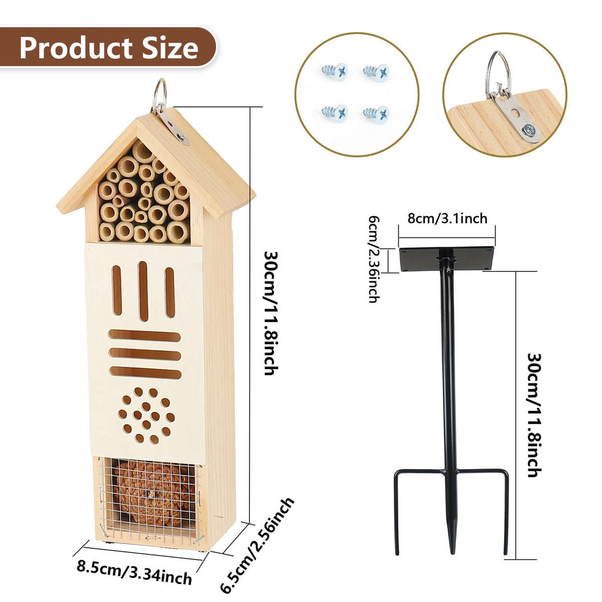 Lettry insect house stake height adjustable demonstrates flexible placement for balcony or yard.