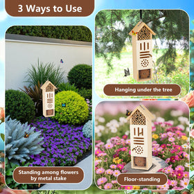 Lettry insect house top hook offers easy hanging option in trees or on walls.