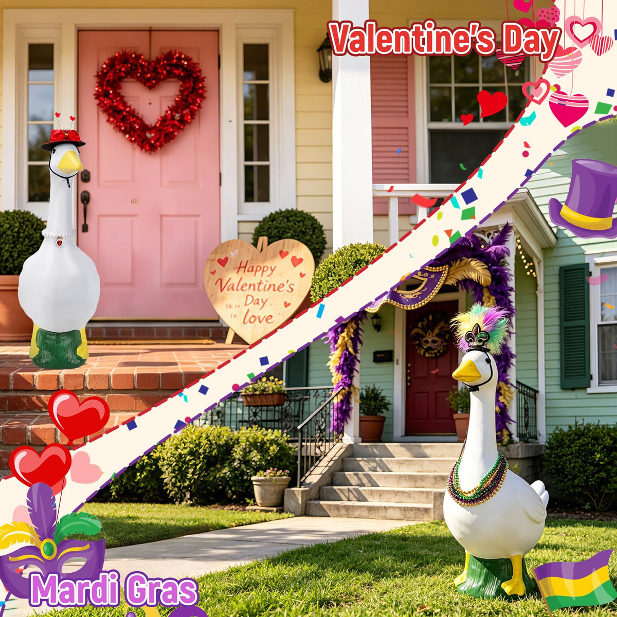 Lettry outdoor garden decoration with goose costumes enhances curb appeal.
