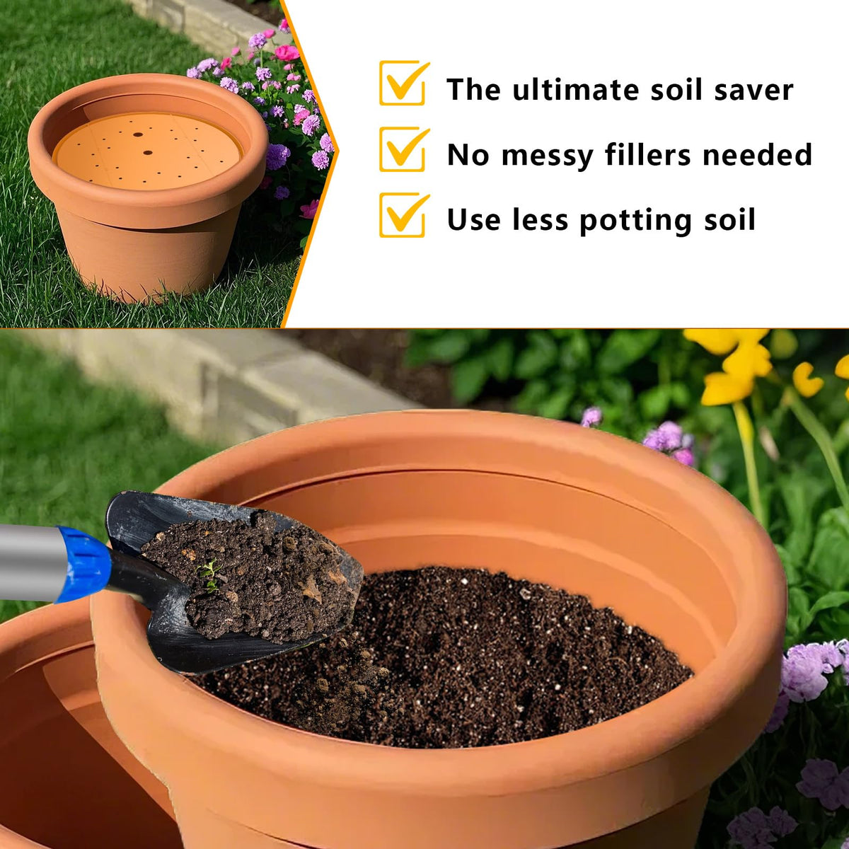 Lettry orange round planter insert shows drainage hole design for proper watering