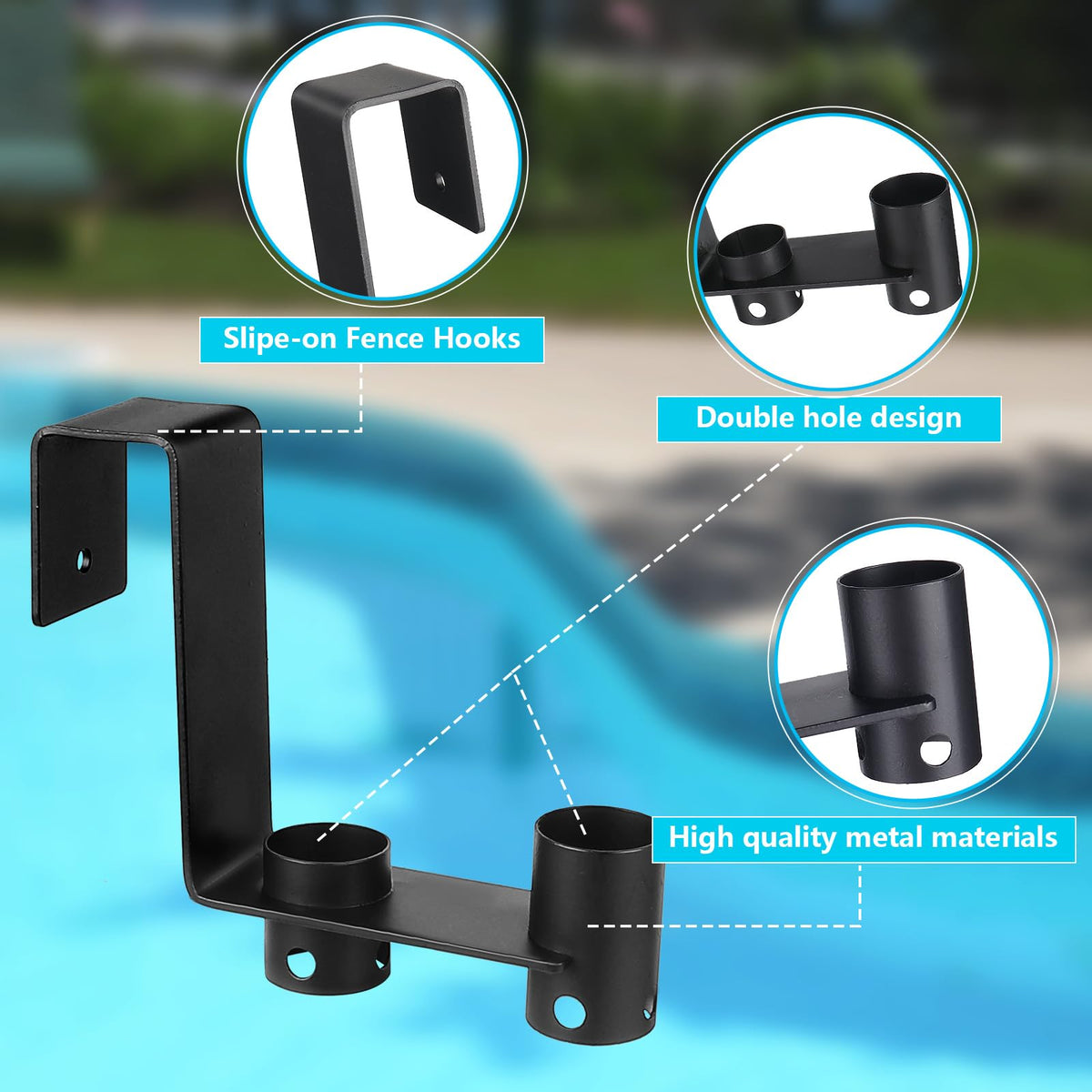 Lettry pool brushes and nets secured, simplifying maintenance tasks