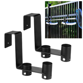 Lettry pool fence hooks on railing keep tools within easy reach