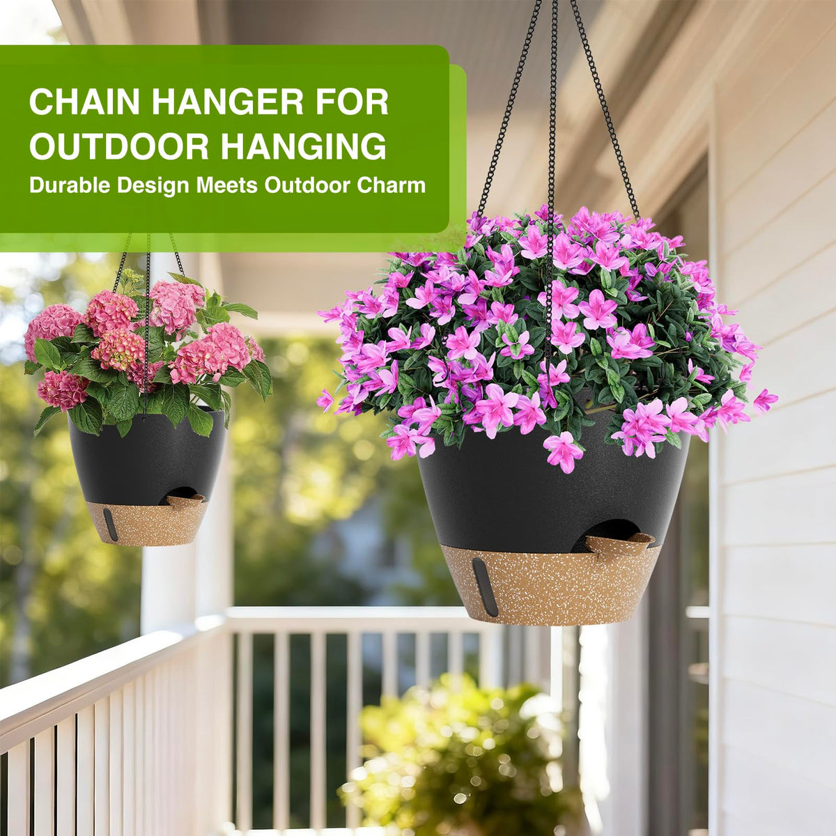 LEWESU 10-inch hanging plant pot with removable tray for travel-friendly plant care