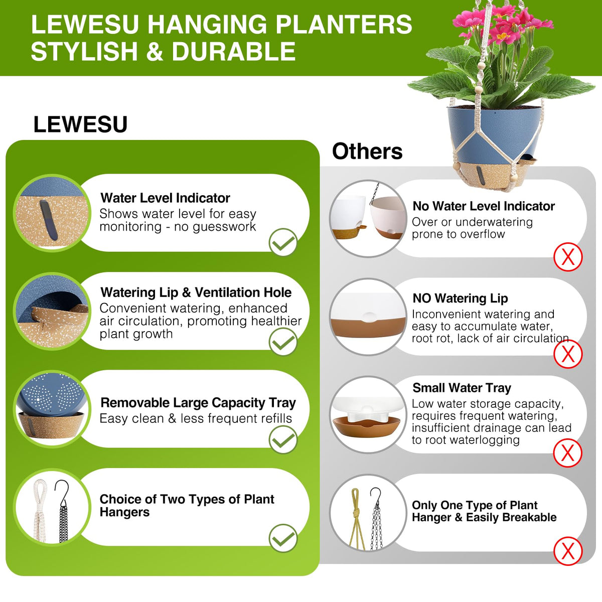 LEWESU iron chain plant hanger offering a modern look and sturdy support