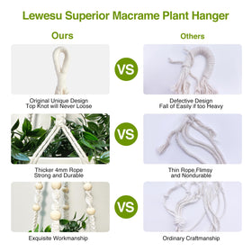 LEWESU macrame hanger with easy-install loop for quick hanging setup.