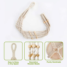 Ivory color close-up on LEWESU macrame hanger highlighting knot texture.