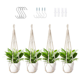 LEWESU macrame plant hanger four-pack in ivory with 35-inch length, ideal for versatile plant displays.