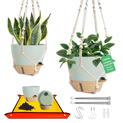 LEWESU self-watering hanging pot with water level indicator for easy plant care.
