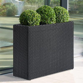 LEWIS&WAYNE tall planter on deck demonstrates versatile indoor/outdoor placement