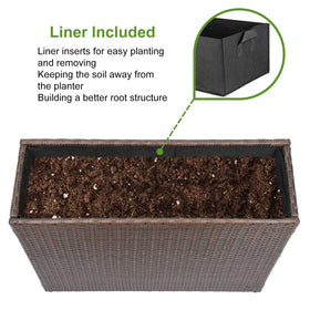 Interior view of LEWIS&WAYNE tall planter with removable liner for soil protection
