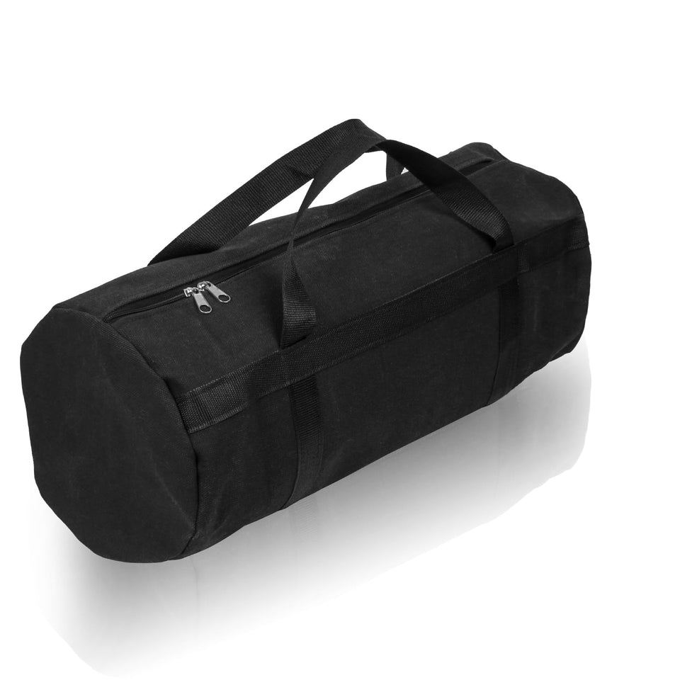 LEXICHER grill tool storage bag in black canvas, front view, keeps tools organized for outdoor grilling.