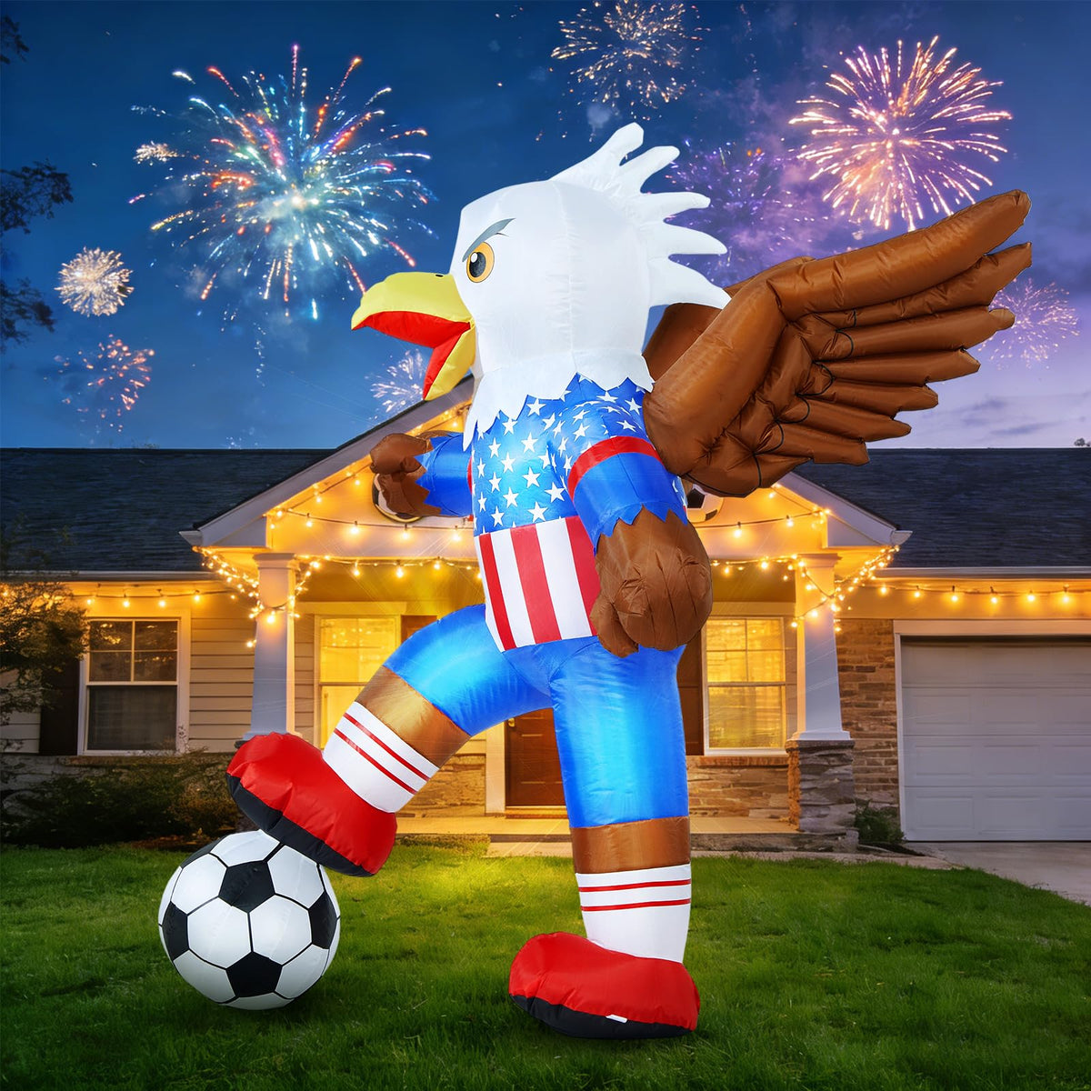 Leyndo eagle inflates quickly for yard or garden festival displays.