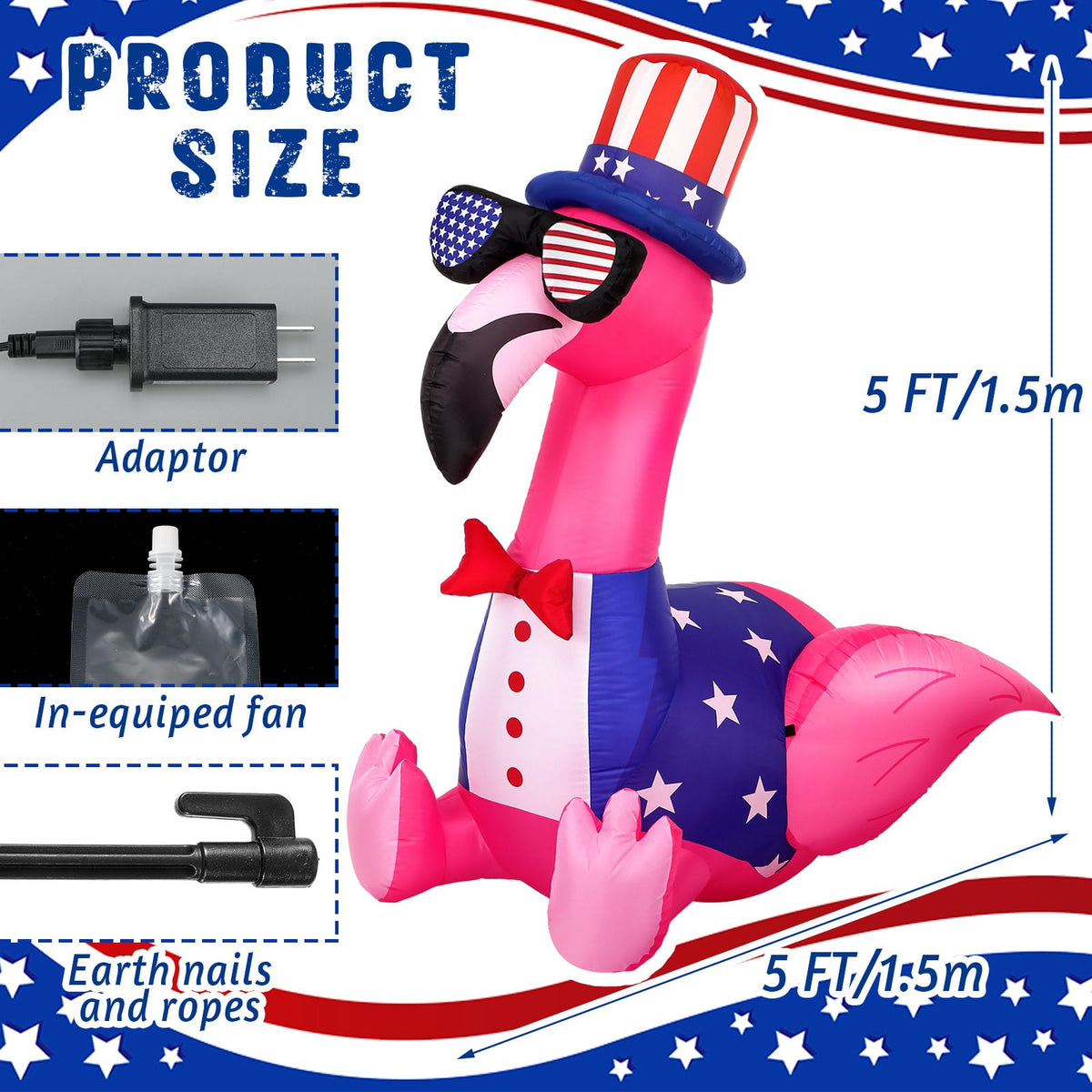 Leyndo flamingo inflatable with built-in LED lights for day and night visibility.
