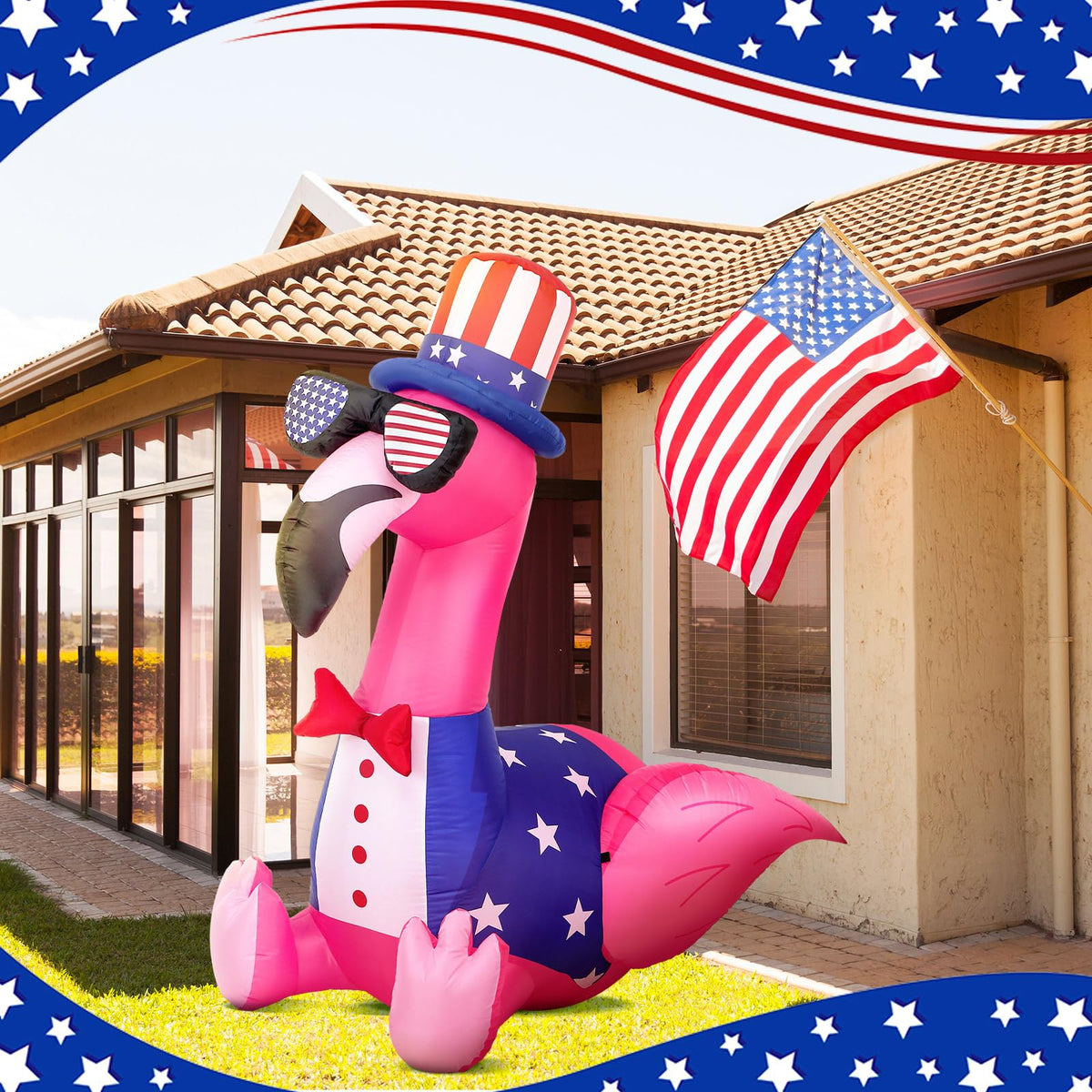 Leyndo yard decor scene showing patriotic 4th of July ambience.