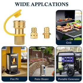 Lezbanz grill/heater quick-connect shown; sturdy brass build supports easy on/off for barbecue or patio.