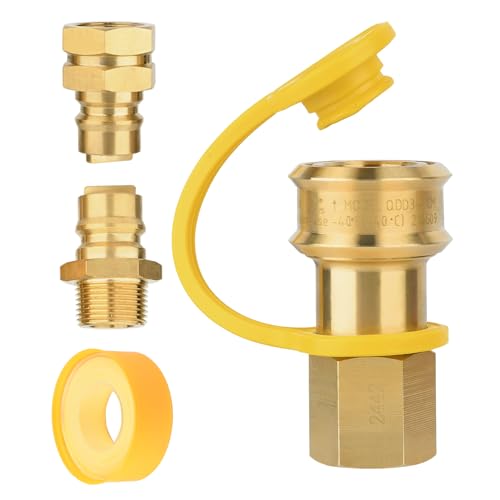 Lezbanz brass quick-connect 3/4, durable visual of a solid gas fitting for reliable hookups.