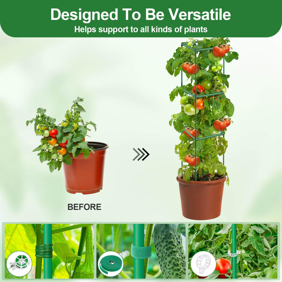 Lezmarket cages in a raised garden bed support vertical growth.