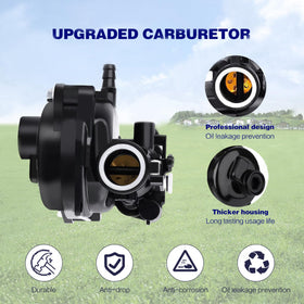 LEZZON complete kit layout, all essential parts for mower carburetor replacement.