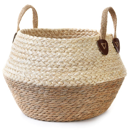 Lfory artificial tree pot in indoor woven basket adds natural texture.