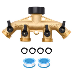 LFSEMINI 4-way brass hose splitter ready for versatile watering tasks.