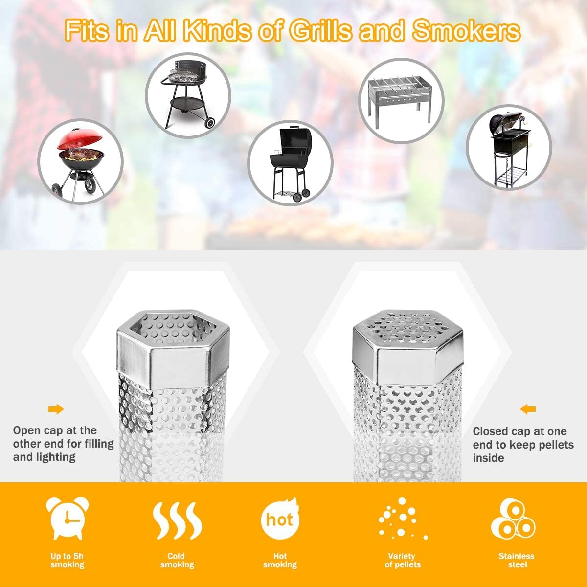 LFSEMINI hex design smoker tube stays put on grills for stable smoke.