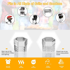 LFSEMINI hex design smoker tube stays put on grills for stable smoke.
