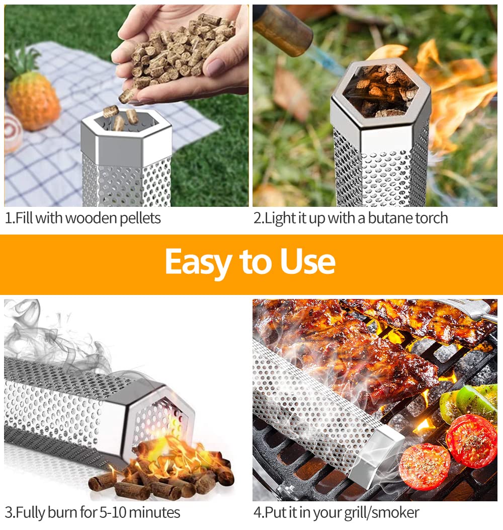 LFSEMINI smoker tube brush included for quick, thorough cleaning after grilling.