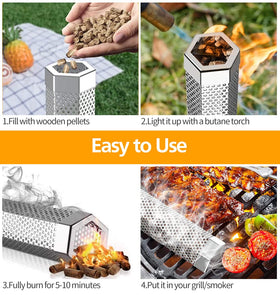 LFSEMINI smoker tube brush included for quick, thorough cleaning after grilling.