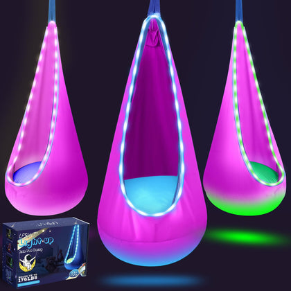LFSMVT pink light-up pod swing with LED glow for playful evenings