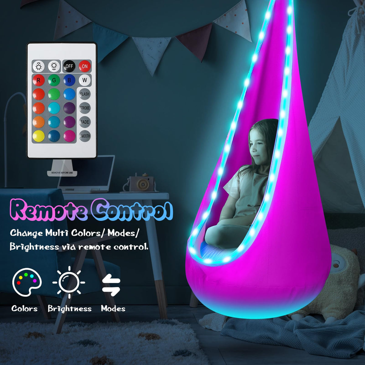LFSMVT soft cotton fabric pod swing close-up for gentle play