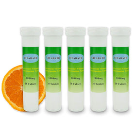 LFSYS Vitamin C dechlorination tablets being poured into water to neutralize chlorine.