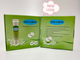 Bottle of LFSYS Vitamin C dechlorination tablets on counter.