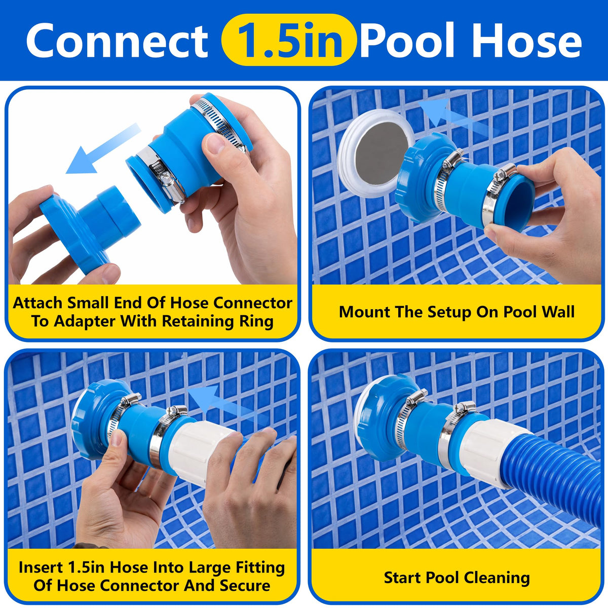 Tool-free installation with LFUTARI pool hose adapter for fast setup